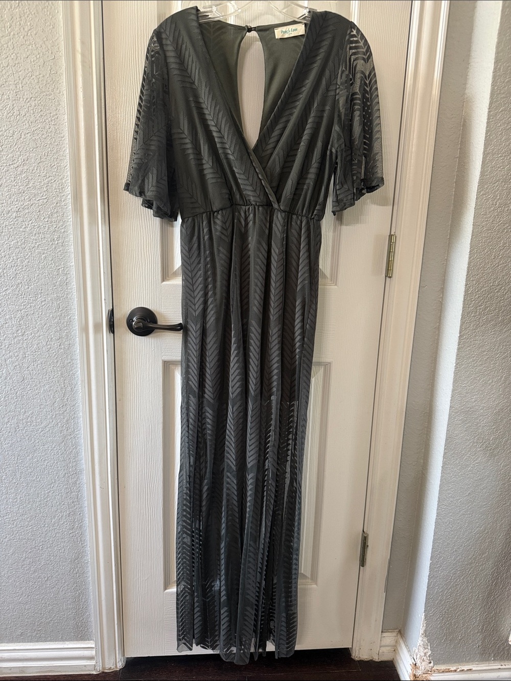 Peach Love California Black Chevron-Textured V-Neck Maxi Dress